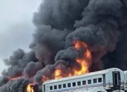 Gerbong Kereta Terbakar di Stasiun