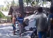 Sopir Ngantuk, Mobil Terbalik di Jalan Singaparna