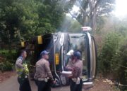 KIARAPAYUNG: Bus Taruna Galuh Utama Terguling, Bawa Siswa Asal Ciamis