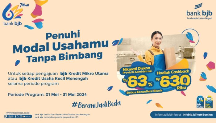 Kredit UMKM ke Bank bjb, Ada Promo Diskon 63% dan Cashback