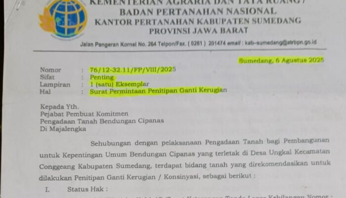 Dugaan “Main Mata” Terendus dalam Konsinyasi Lahan Bendungan Cipanas, Negara Terindikasi Rugi