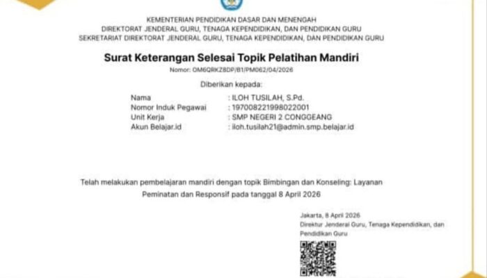 Tingkatkan Kompetensi BK, Guru SMPN 2 Conggeang Tuntaskan Pelatihan Mandiri Kemendikdasmen