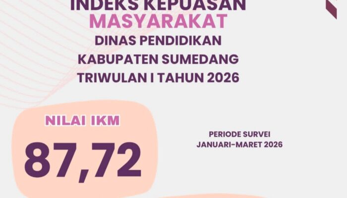 Dinas Pendidikan Sumedang Raih Skor IKM 87,72 pada Triwulan I 2026, Pelayanan Publik Dinilai Memuaskan