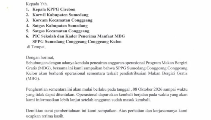 Beredar, Surat Edaran SPPG Conggeang Kulon: Program MBG Terhenti Akibat Kendala Anggaran